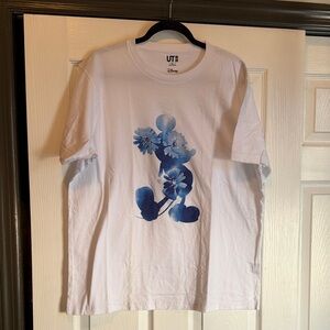 Uniqlo Disney Adult Unisex White Tee with Blue Floral Mickey